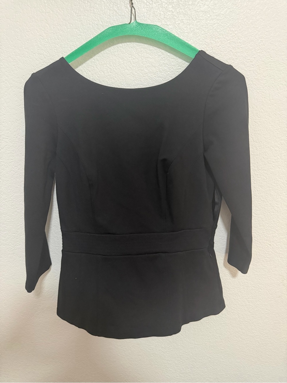 White House Black Market Black Peplum Waist Long-Sleeve Top